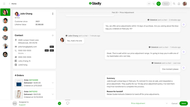 Customer chat in action through Gladly