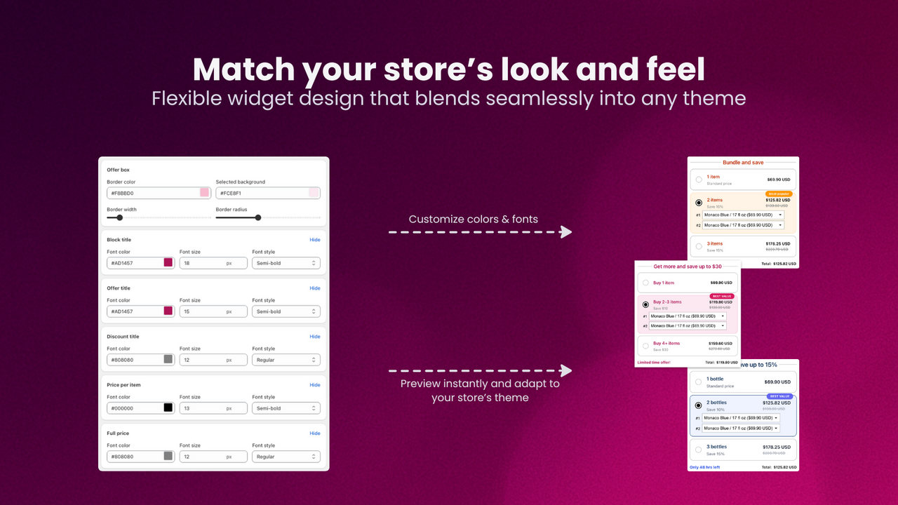 Design the tiered pricing widget to match your store theme