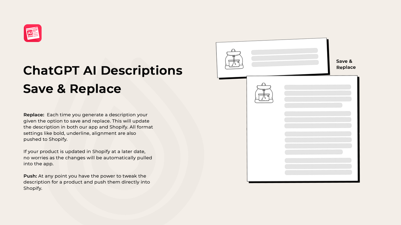 ChatGPT AI Product Descriptions - Saving Controls