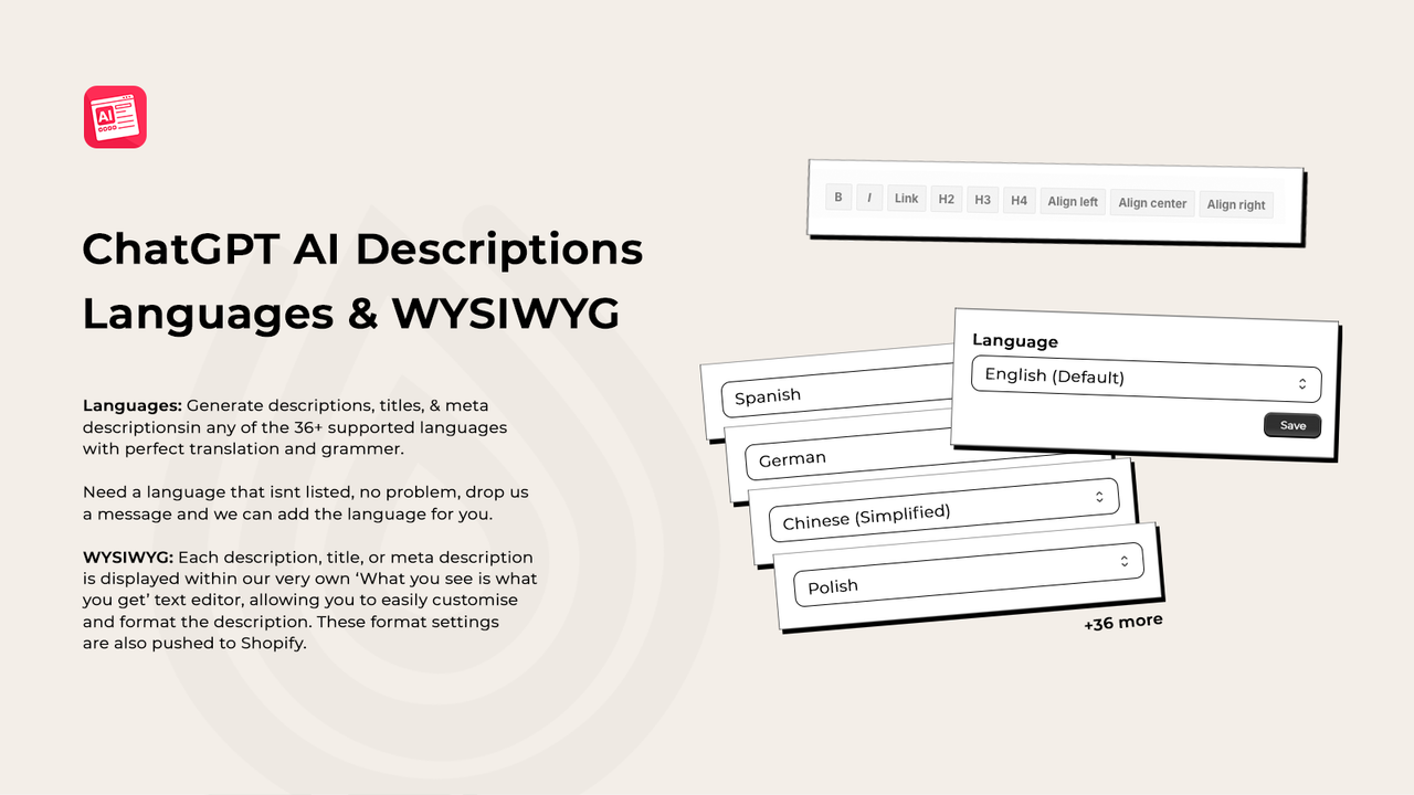 ChatGPT AI Product Descriptions - Language and WYSIWYG