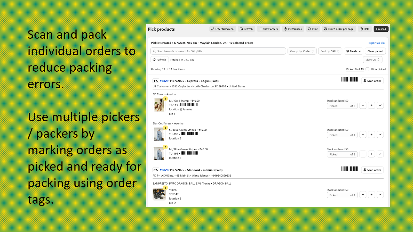 Print packing slips and fulfill orders