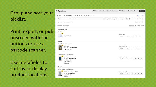 Print and manually pick or scan barcodes