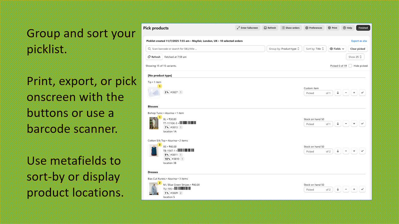Print and manually pick or scan barcodes