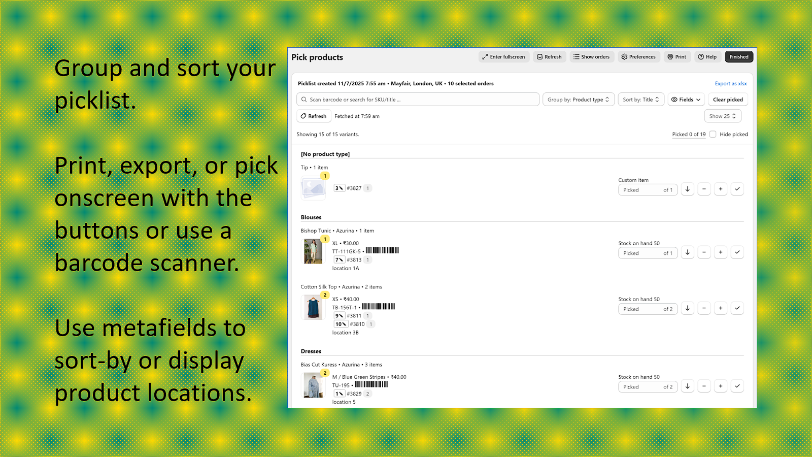 Print and manually pick or scan barcodes