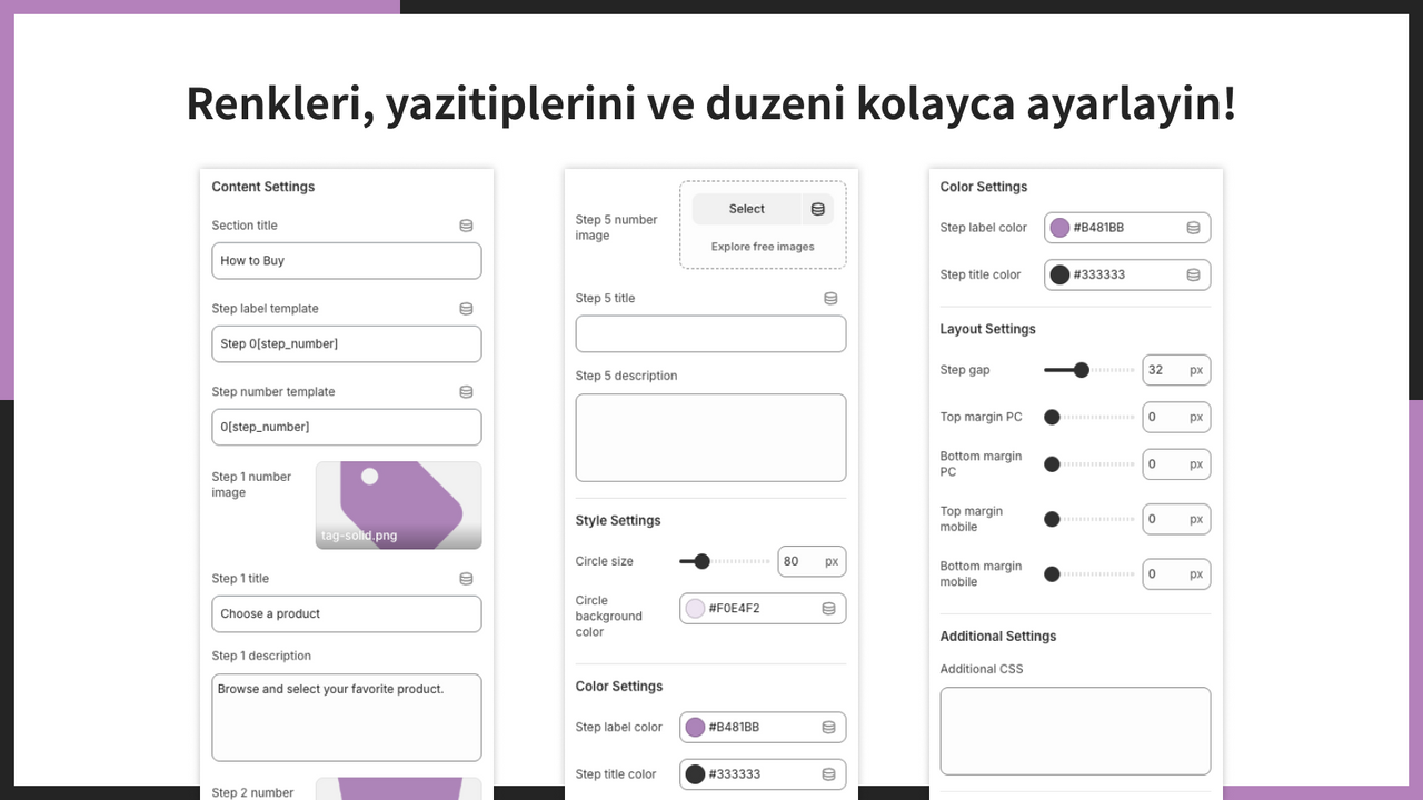 Renkleri, yazitiplerini ve duzeni kolayca ayarlayin!