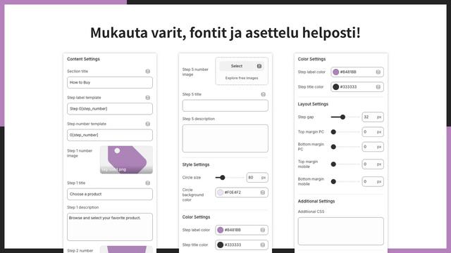 Mukauta varit, fontit ja asettelu helposti!