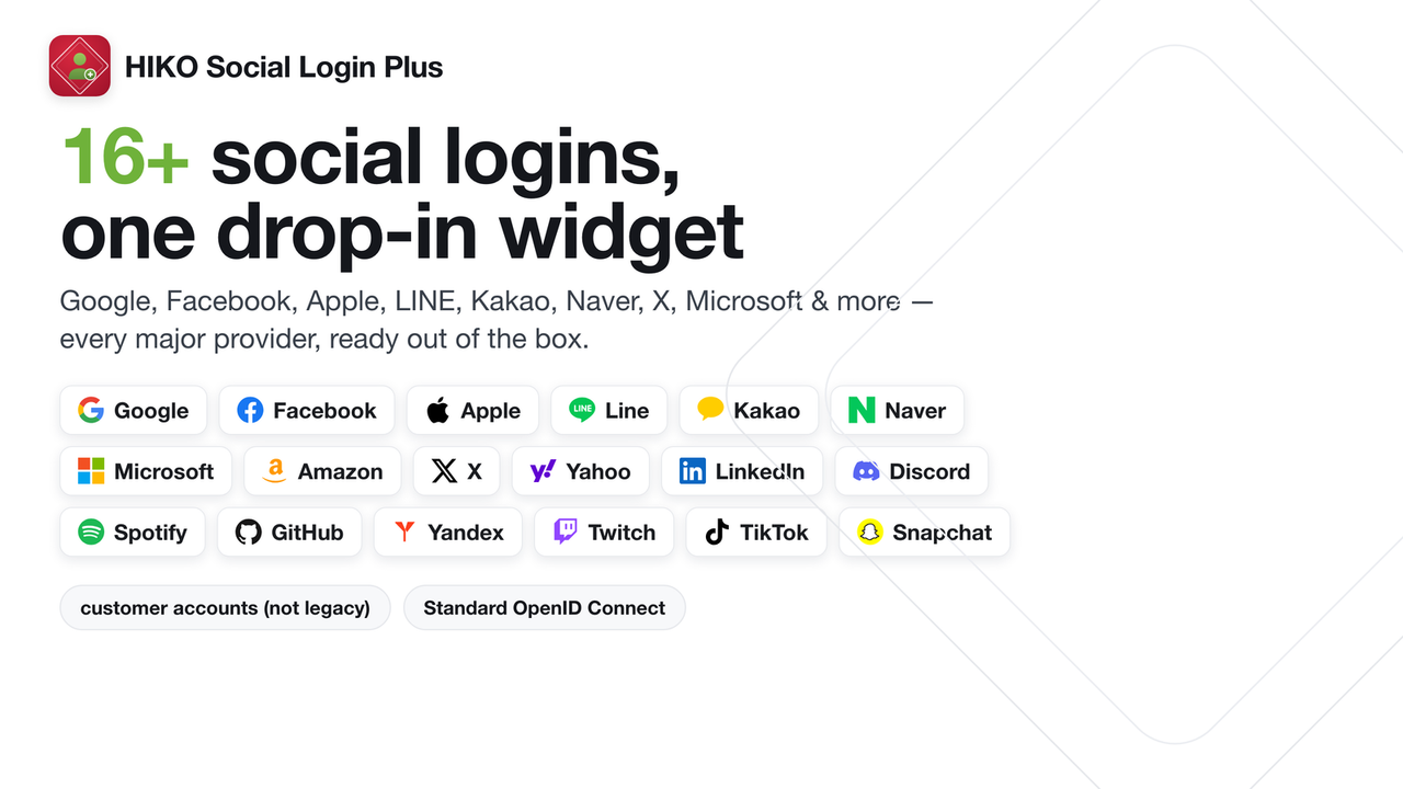 Sign-in popup with 15+ social login providers