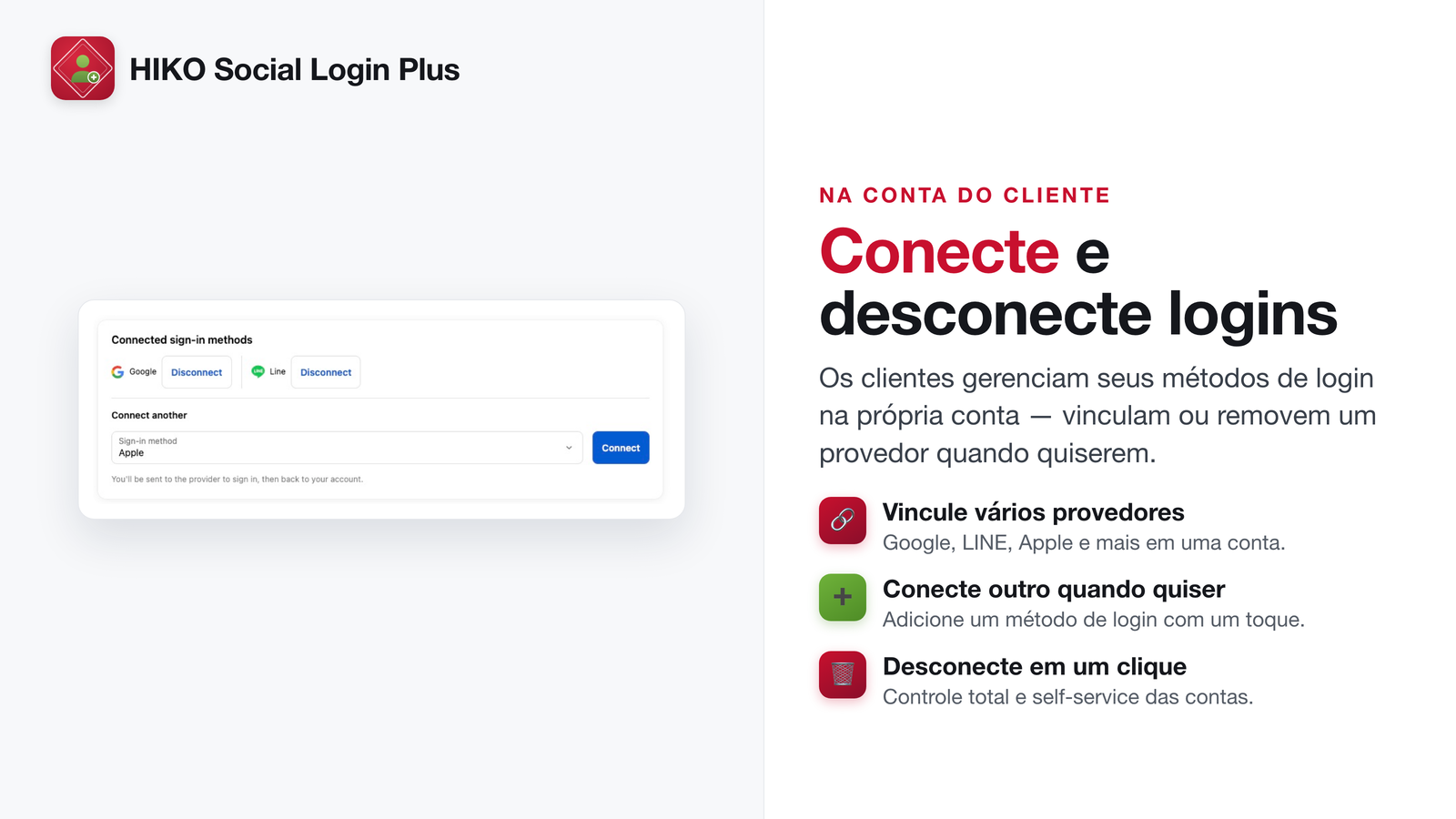 Conectar e desconectar logins sociais na conta