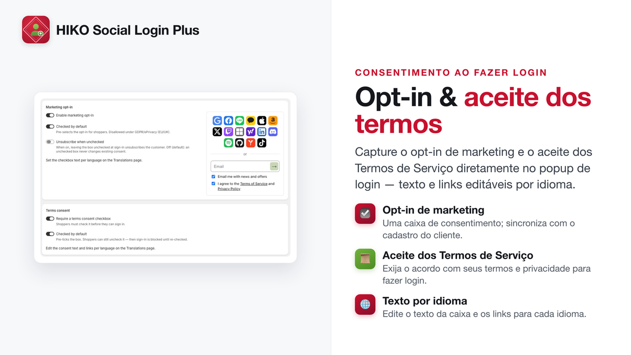Opt-in de marketing e consentimento de termos