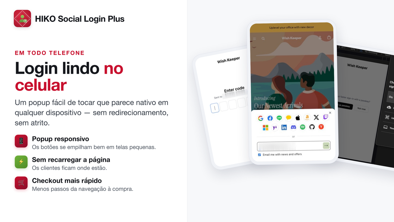 Login social responsivo no celular