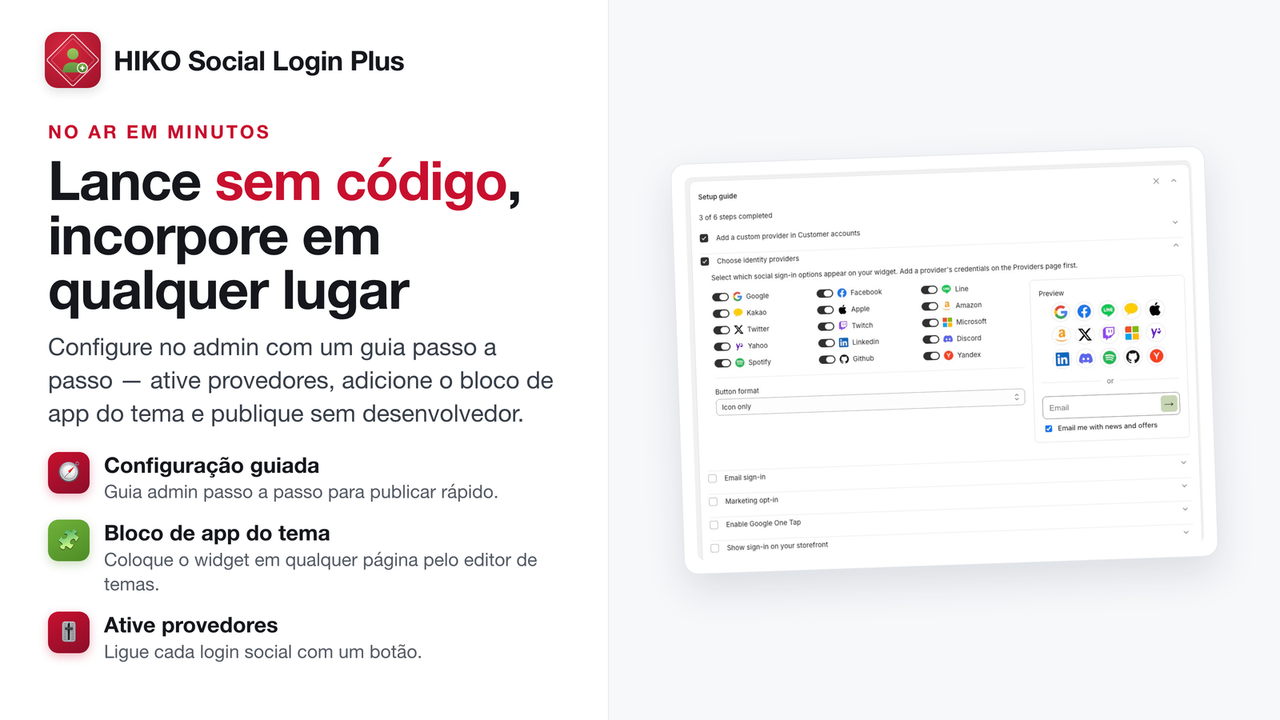 Configuração sem código e bloco de tema no admin