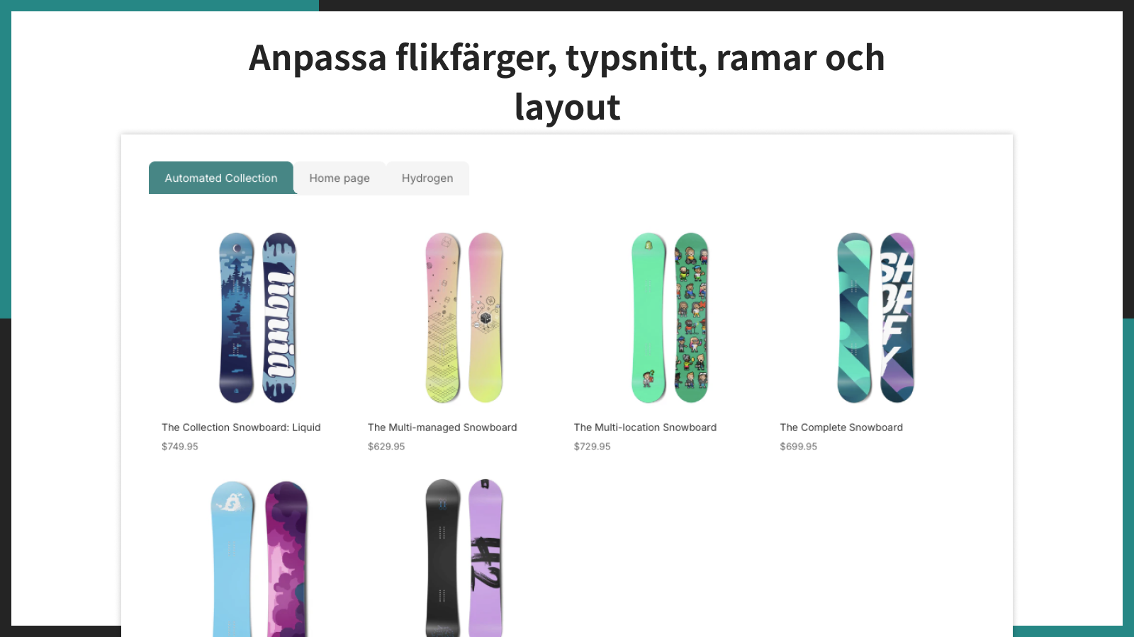 Anpassa flikfärger, typsnitt, ramar och layout