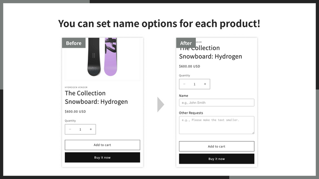 You can set name options for each product!