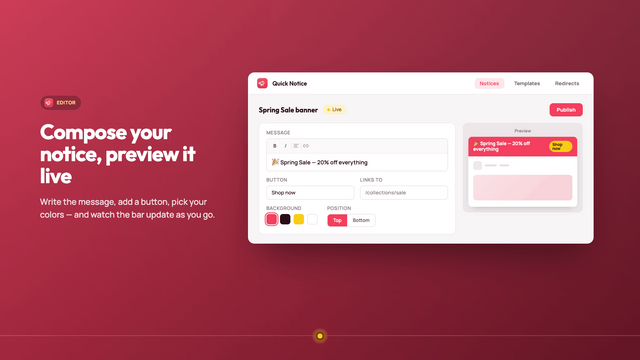Compose your notice, preview it live