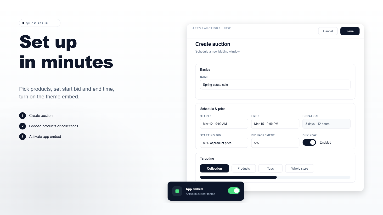 launch a live auction on your store in minutes