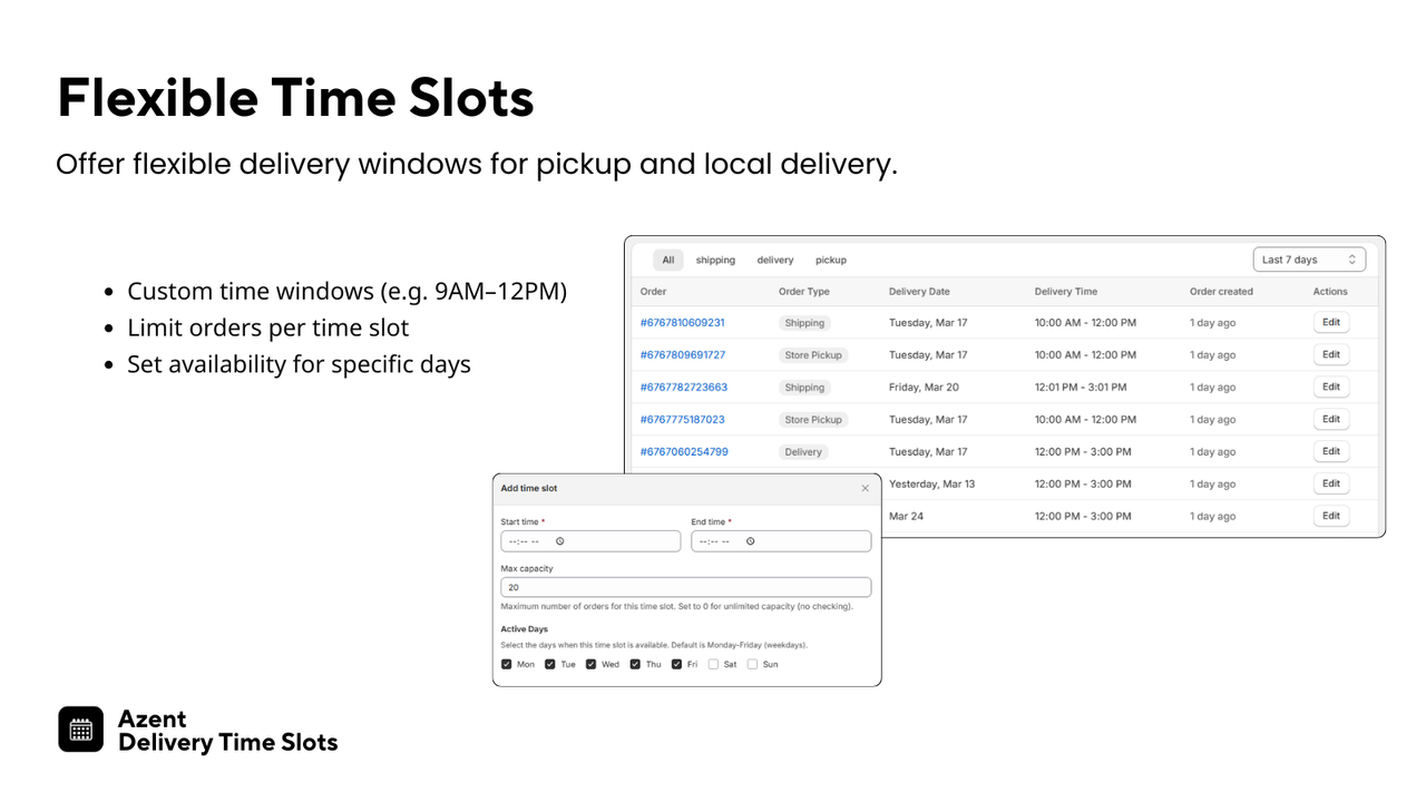 Flexible delivery time slots with order capacity limits