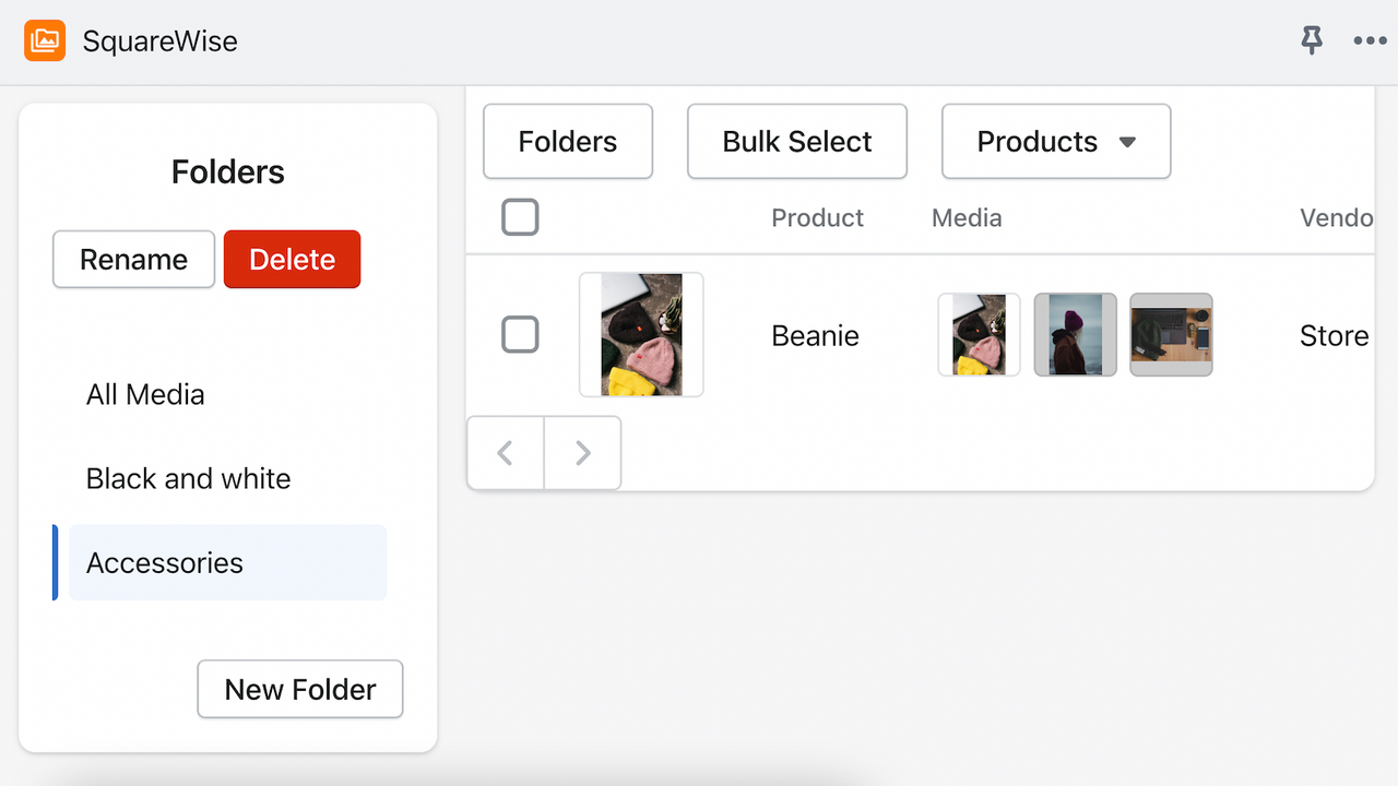 Admin user interface: products in a specific folder