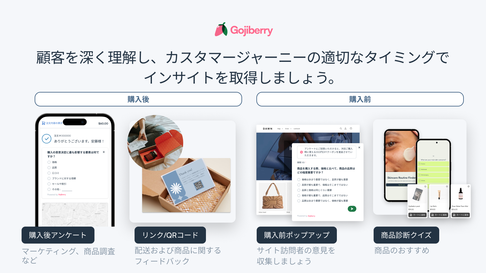 顧客の購買体験の適切なタイミングで貴重なインサイトを収集しましょう。