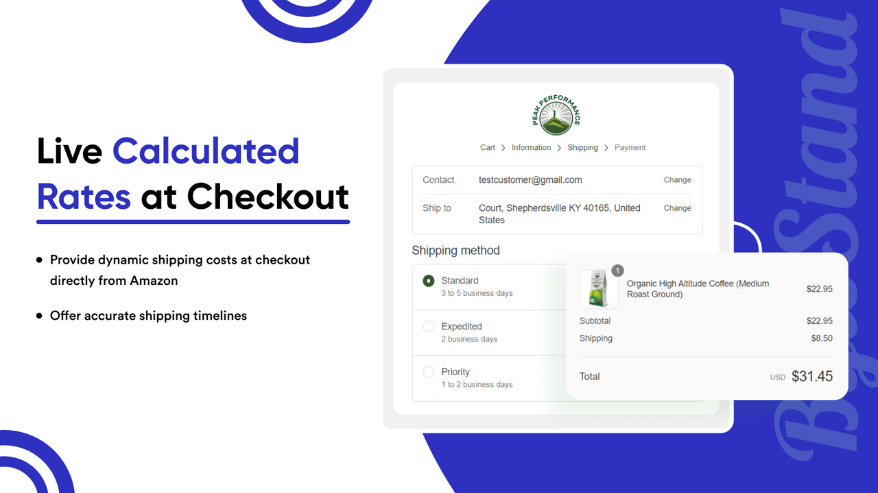 Live Amazon MCF rates at checkout with shipping timelines