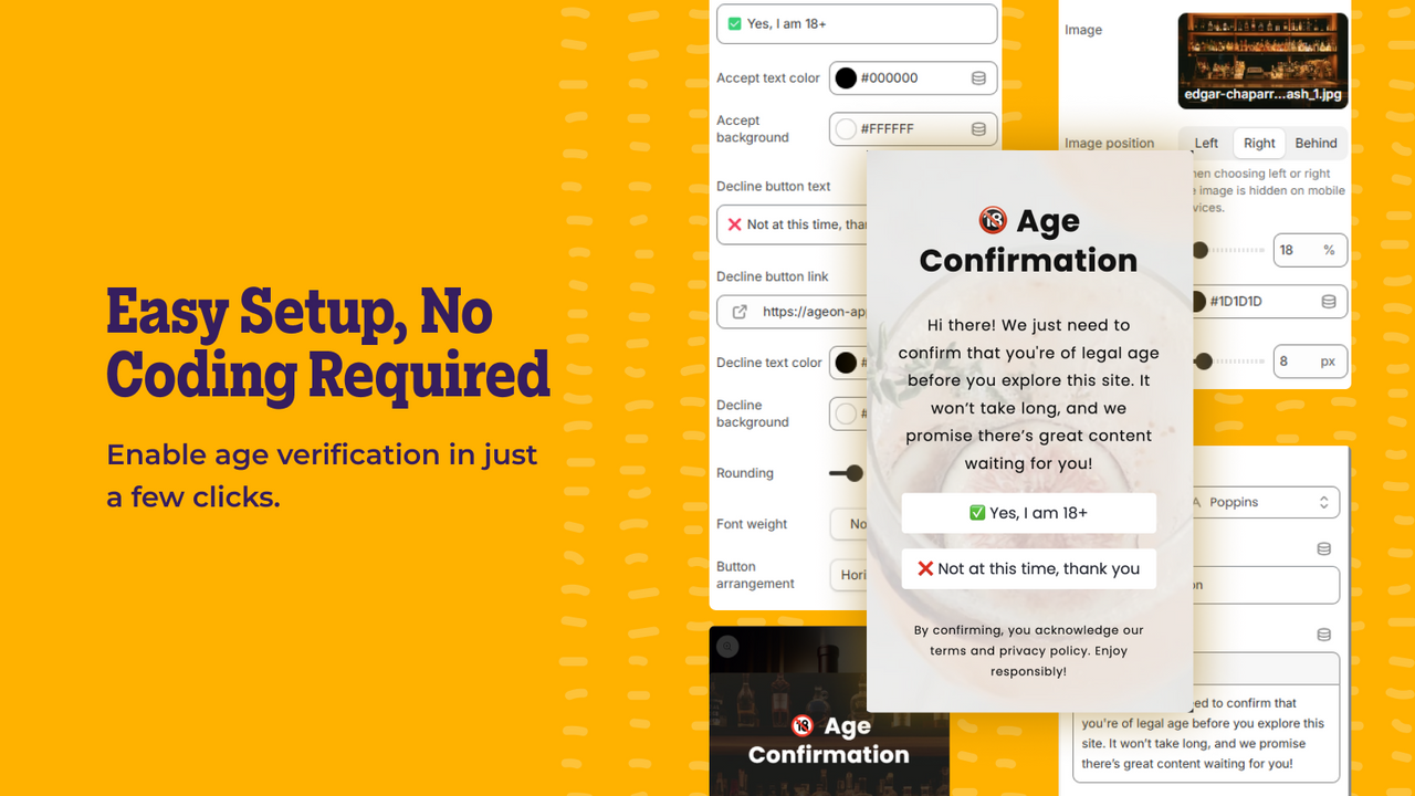Easy setup of Ageon age verification, no coding needed