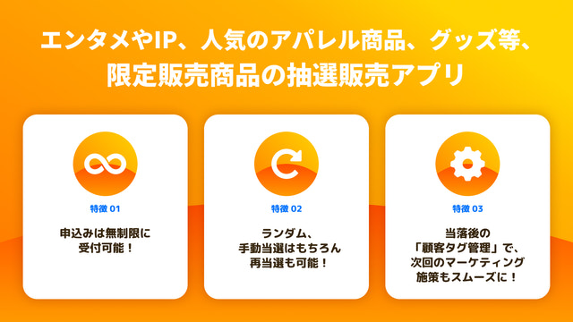 エンタメやIP、人気のアパレル商品、グッズ等、限定販売商品の抽選販売アプリ