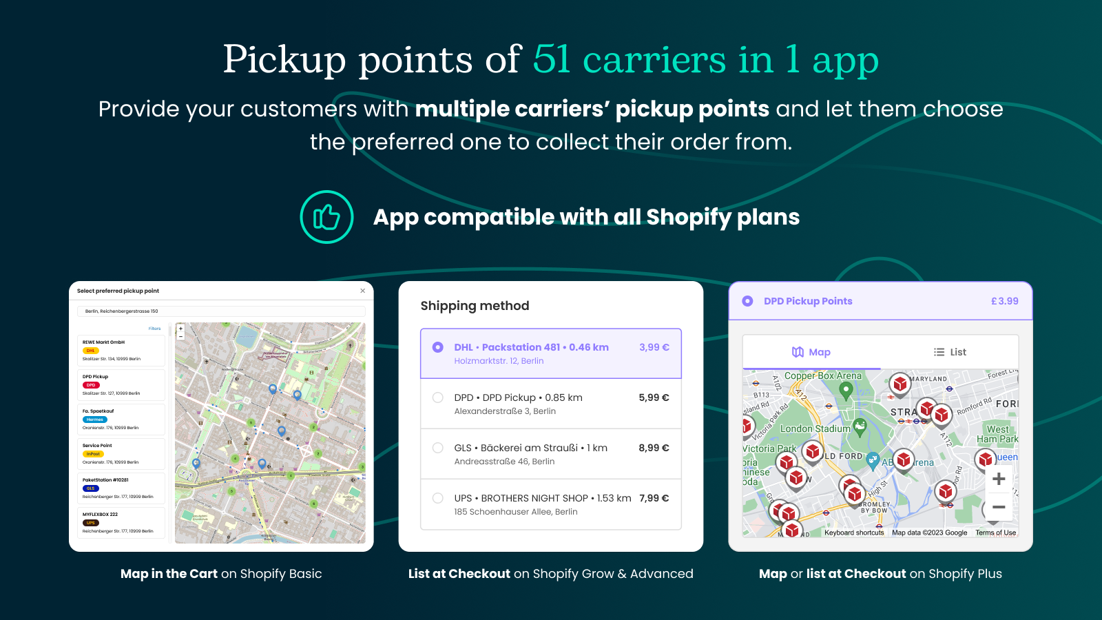 Pickup points at Shopify checkout - Multiple carriers in 1 app