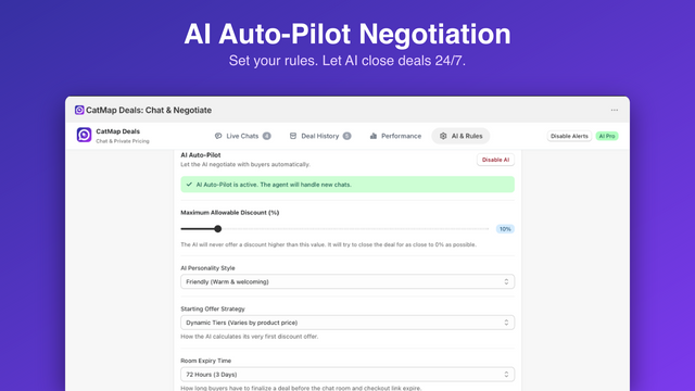 AI Auto-Pilot settings to negotiate prices automatically.