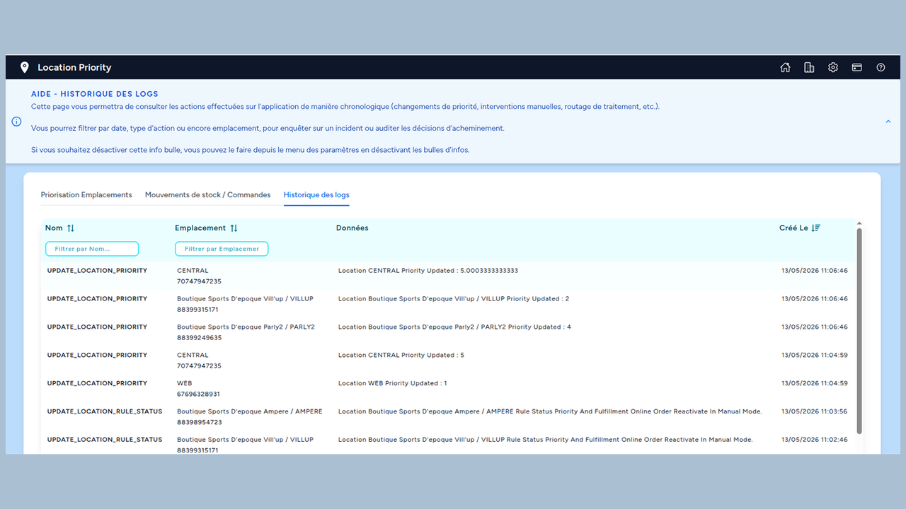 Logs history app