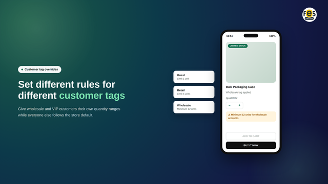 Order limit rule setup screen with scope selector