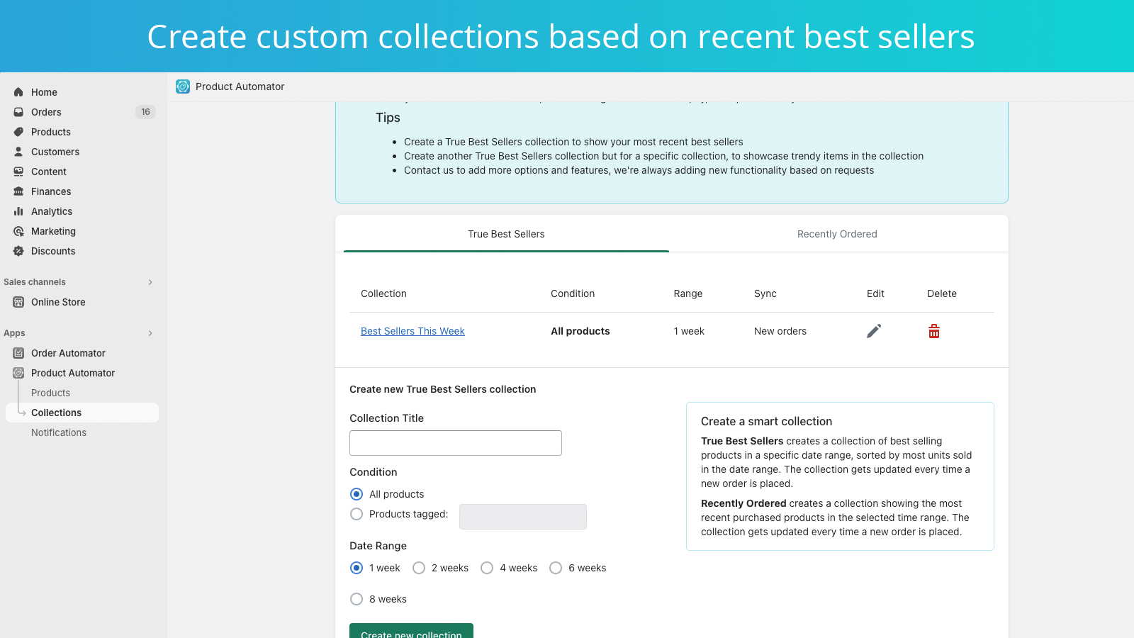 Create smart collections with best selling options