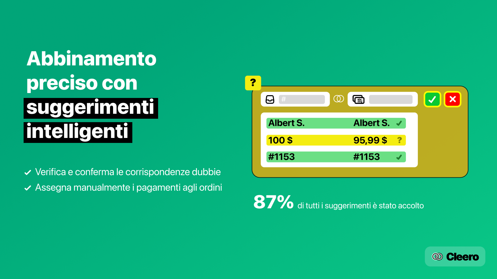 Rivedi suggerimenti intelligenti per abbinamenti precisi