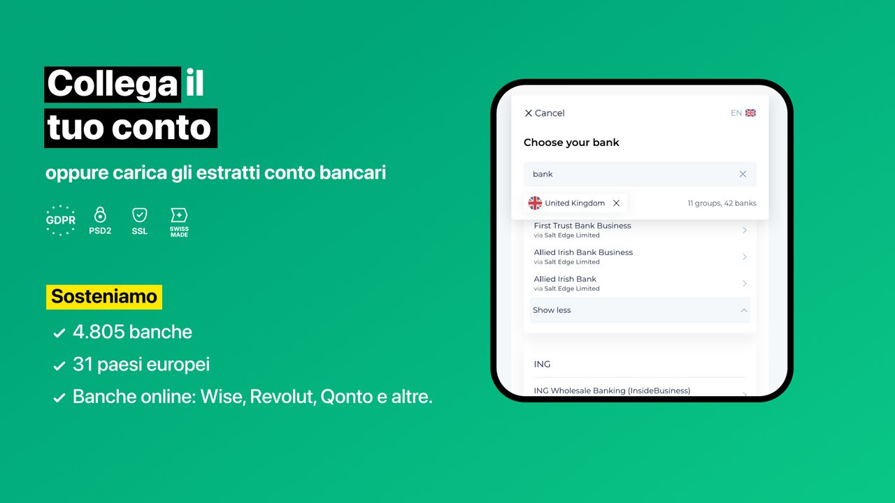 Collega la banca per abbinare i pagamenti in entrata
