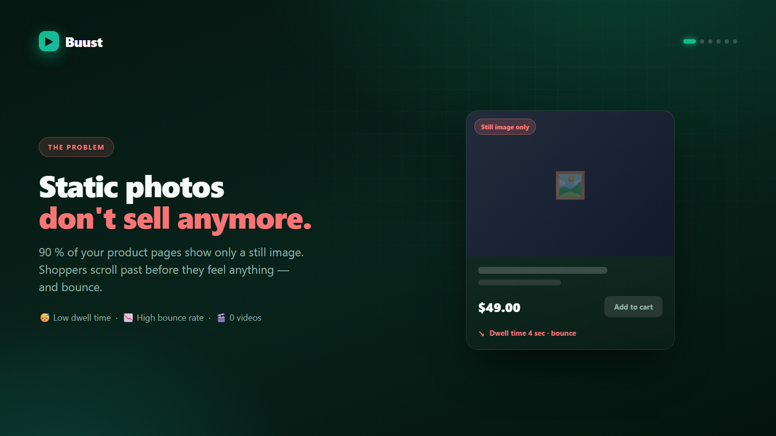 Product page mockup showing only a static image, no video	