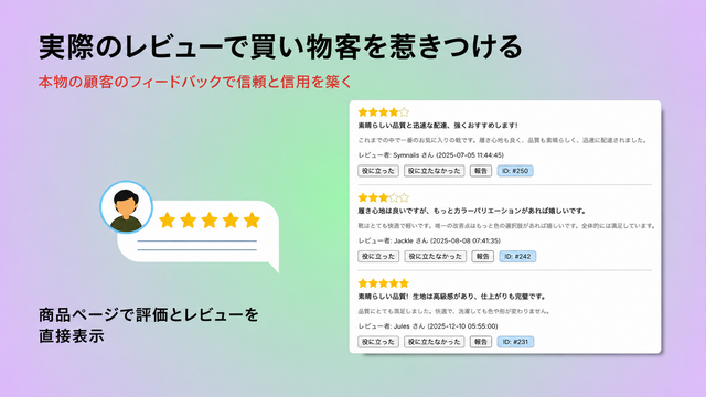 実際のレビューで買い物客を惹きつける