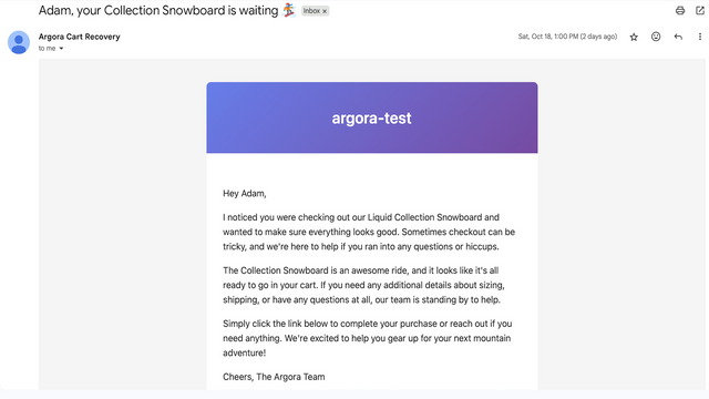 AI-generated email mentioning specific product and customer