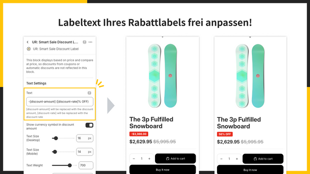 Labeltext Ihres Rabattlabels frei anpassen!