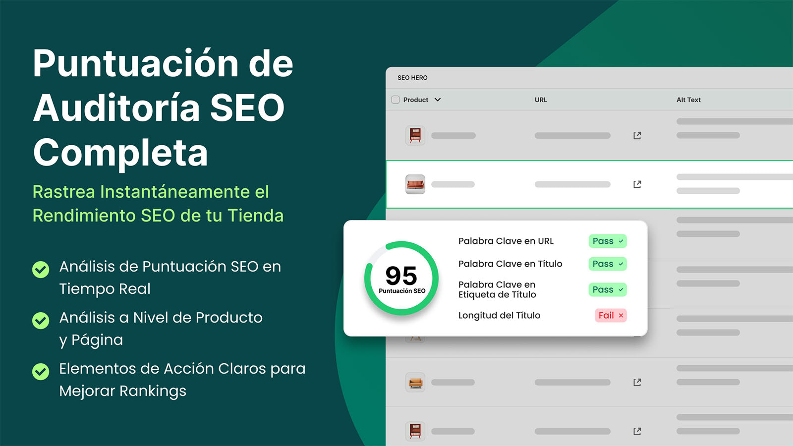 Optimiza tu tienda con análisis SEO inteligente.