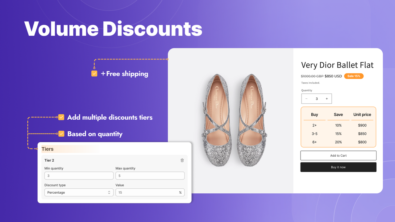 Volume discount setup with free shipping option