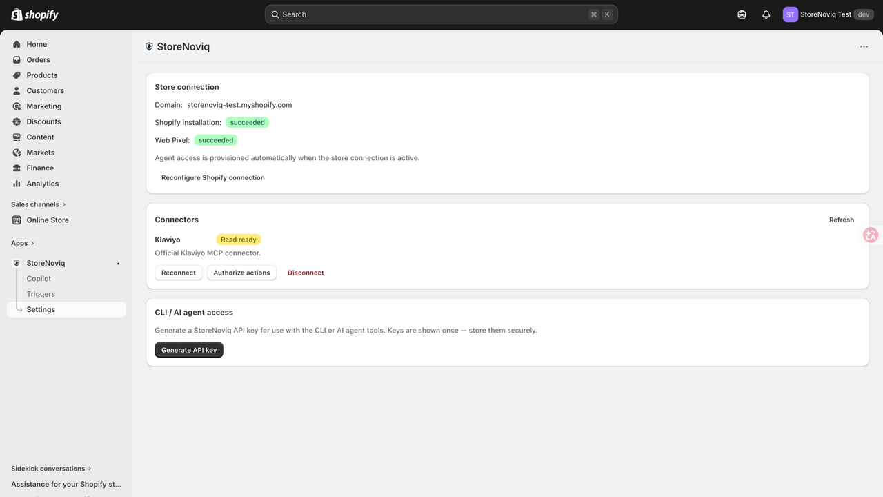Settings and connector access