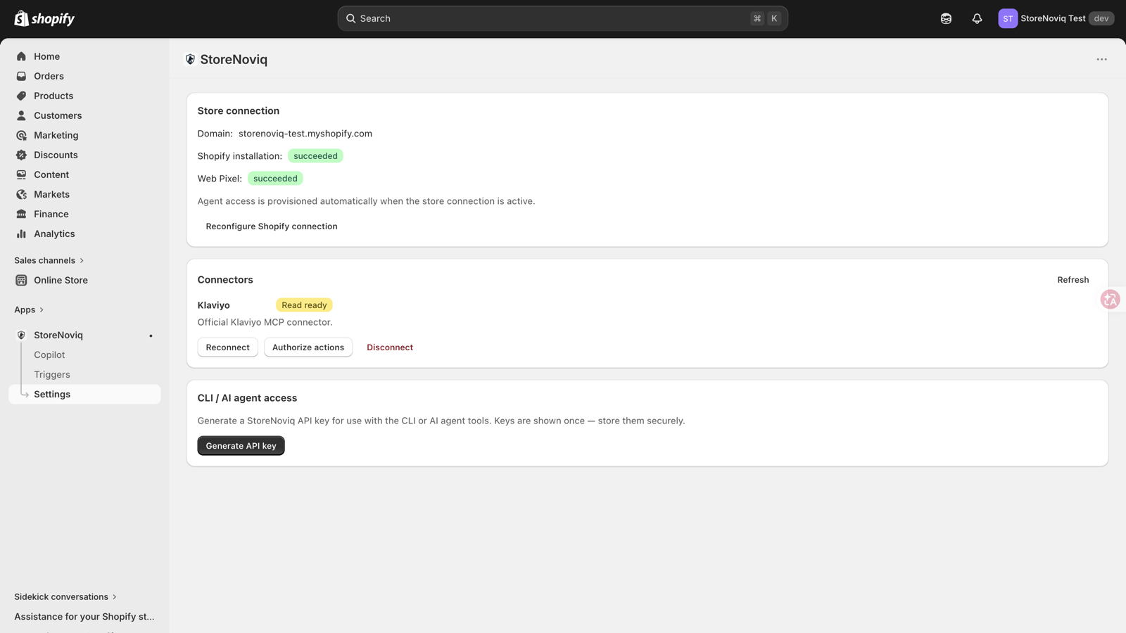 Settings and connector access