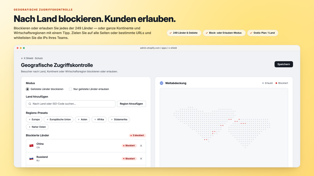Geo-Kontrolle: Länder blockieren oder erlauben mit Regions-Prese