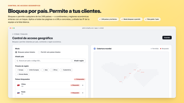 Control geográfico: bloquear o permitir países con presets de re