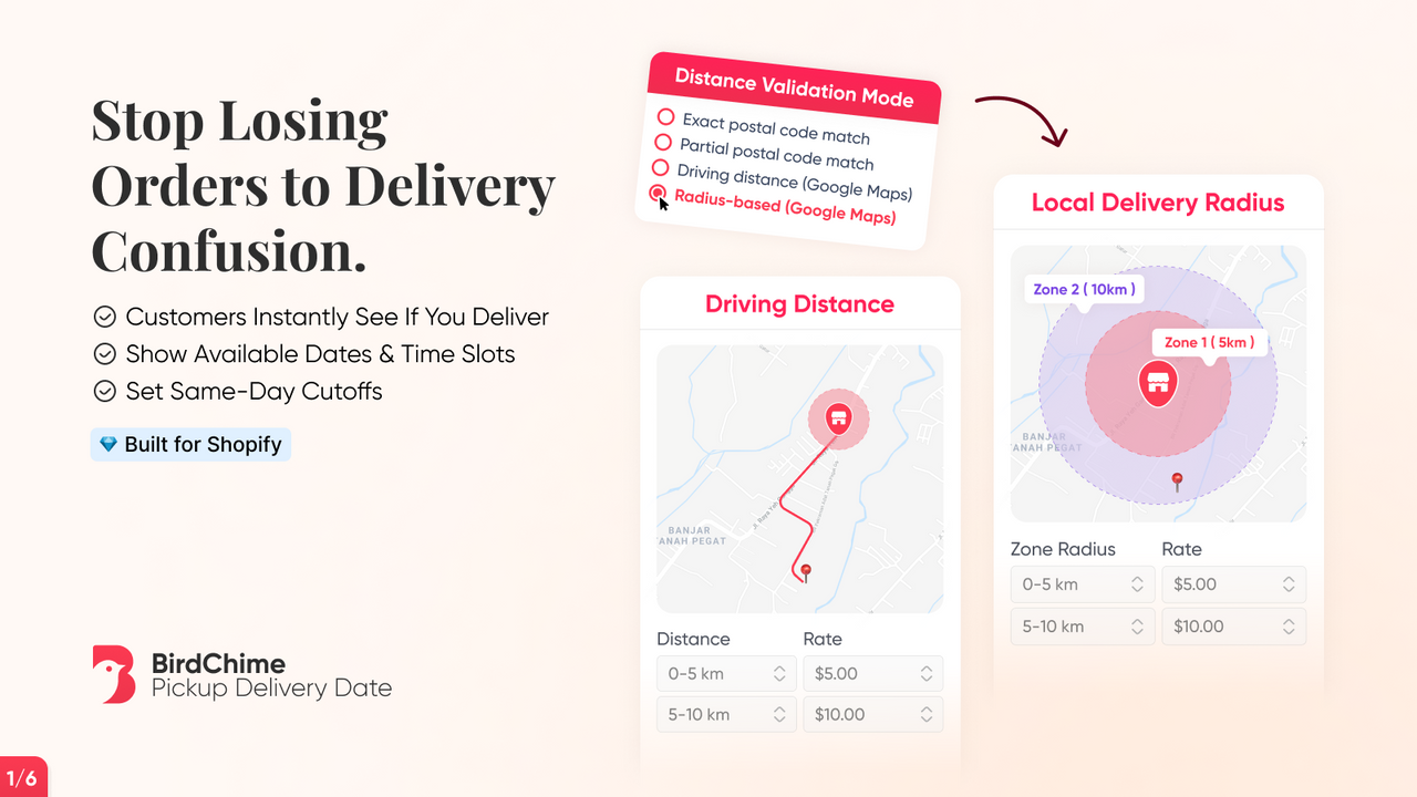 Local delivery rates by distance, zone, date & time slot