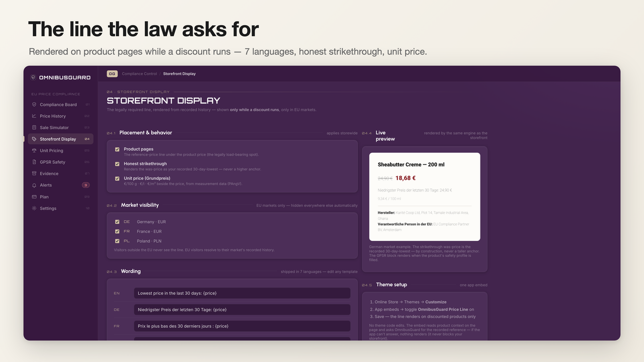Storefront display: the legally required line with honest strike