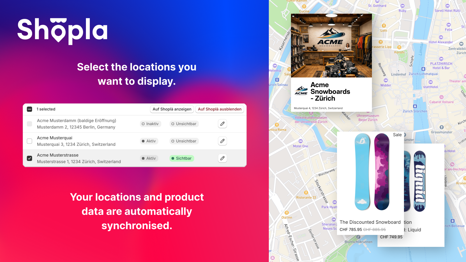 Select the locations you want to display.
