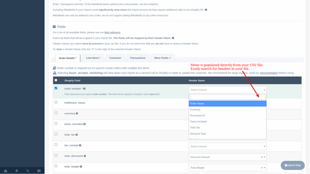 Easily map your CSV to Shopify.