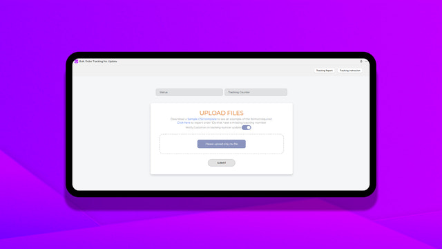 Tracking number uploading screen
