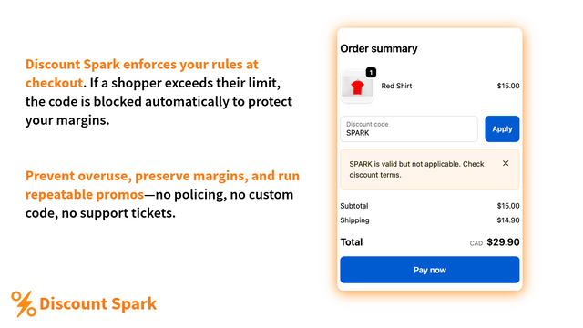 Checkout page showing the discount getting correctly blocked