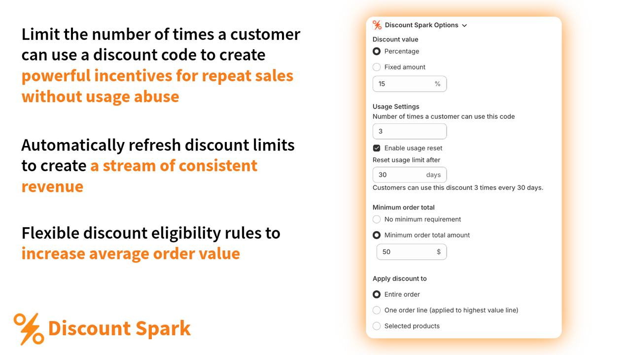 Discount Spark app where merchants can create discounts