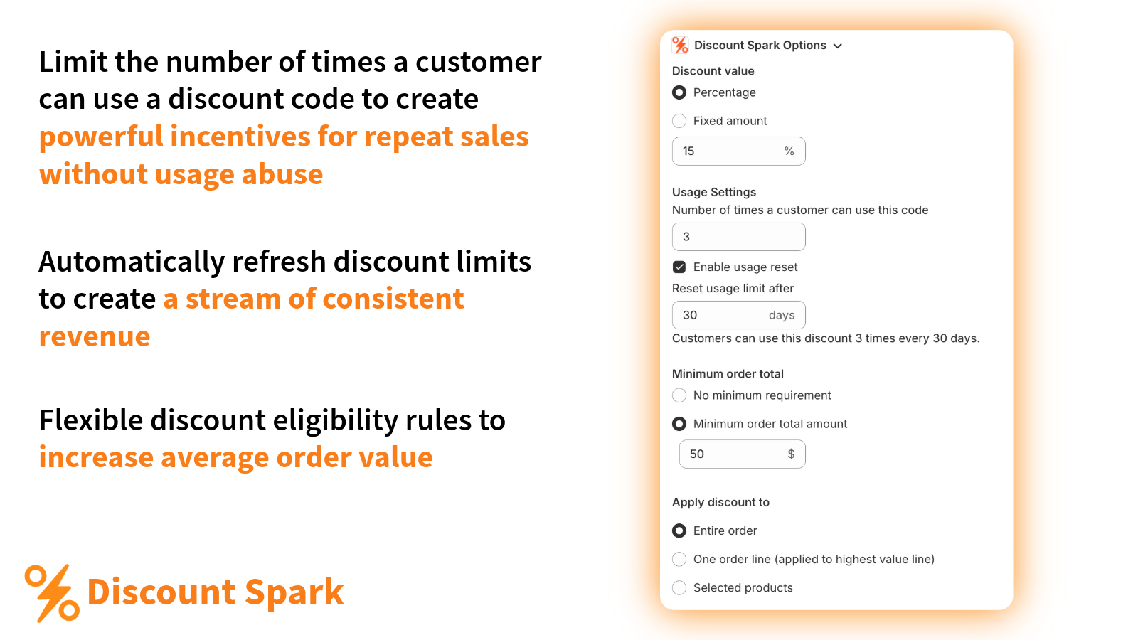 Discount Spark app where merchants can create discounts